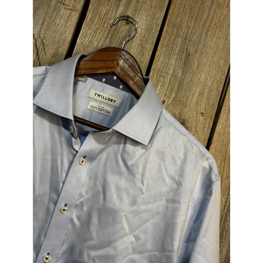 Twillory Mens Light Blue Non-Iron Safe Cotton Trim Fit Dress Shirt 17 36/37